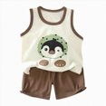 thumbnail image 1 of Hessimy Toddler Boy Summer Clothes Set Letter Print Crew Neck Short Sleeve T-Shirts Elastic Waist Shorts 2Pcs Outfits,Classic Fit(Brown,3-6 Months), 1 of 5