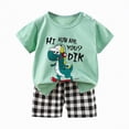 thumbnail image 1 of Hessimy Toddler Boy Summer Clothes Set Letter Print Crew Neck Short Sleeve T-Shirts Elastic Waist Shorts 2Pcs Outfits, Crew Neck（Grey,18-24 Months), 1 of 3