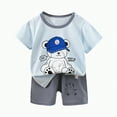 thumbnail image 1 of Hessimy Toddler Boy Summer Clothes Set Letter Print Crew Neck Short Sleeve T-Shirts Elastic Waist Shorts 2Pcs Outfits, Crew Neck（Light Blue,12-18 Months), 1 of 3