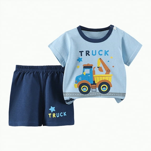 Hessimy Toddler Boy Summer Clothes Short Sleeve Embroidery Print T-shirt with Shorts Summer Outfits Set,Embroidery Detail(Sky Blue,7-8 Years)