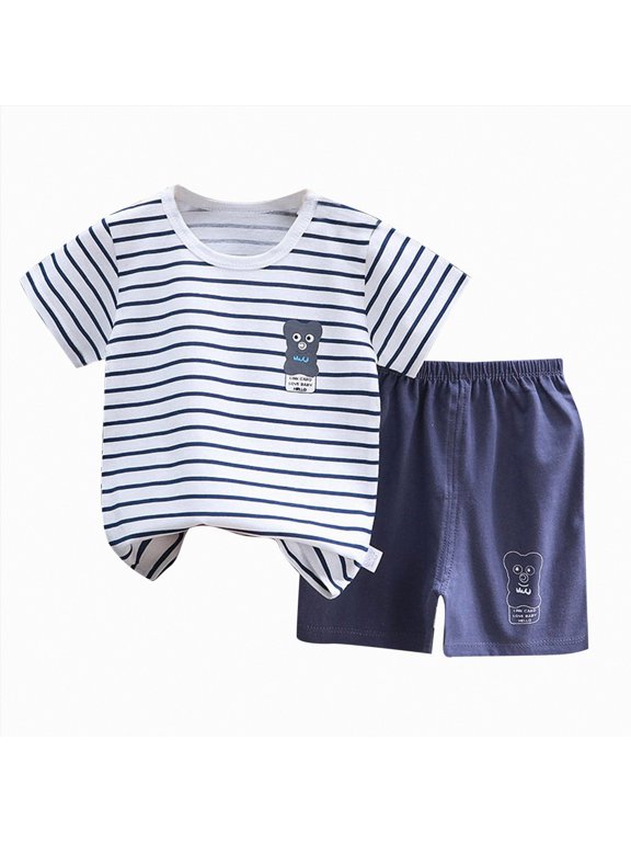 Toddler Boy Summer Fall Outfits Set 2PCS Short Sleeve T-Shirt & Shorts Sets Teen Fashion Clothing Sets(Light Blue,18-24 Months)