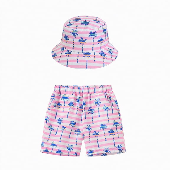 Hessimy Toddler Boy Summer Outfit Cartoon Print T-shirt Summer Clothes Short Set(Pink,6-7 Years)