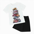 thumbnail image 1 of Hessimy Toddler Boy Summer Outfits Cute Sporty Cartoon T-Shirt Short Set 2pcs, Stretchy（Orange,2-3 Years), 1 of 4