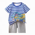 thumbnail image 1 of Hessimy Toddler Boy Summer Short Clothes Sets Cotton Crewneck Tees Shorts Beach Playwear Outfits, Playful Design（Blue,9-18 Months), 1 of 3