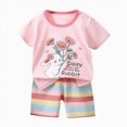 thumbnail image 1 of Hessimy Toddler Boy Summer Short Clothes Sets Cotton Crewneck Tees Shorts Beach Playwear Outfits,Playful Design（Pink,4-5 Years), 1 of 3