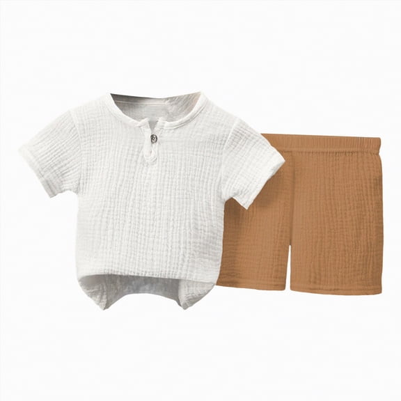 Hessimy Toddler Boy T-Shirt Shorts Sets 2pc Shorts Sets Lightweight Summer Casual Tees Pants Outfits Cute Crew Neck, Easy On/Off（White,18-24 Months)