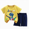thumbnail image 1 of Hessimy Toddler Boy T-Shirt and Shorts Set Cartoon Print Tees Short Sleeves T-Shirts with Short Summer Outfit（Light Yellow,2-3 Years), 1 of 4