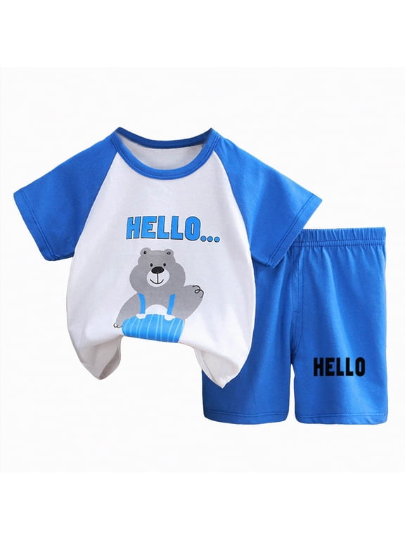 Toddler Boy Tshirts and Shorts Set Summer Outfits Short Sleeve Shirts Casual Shorts(Light Blue,5-6 Years)
