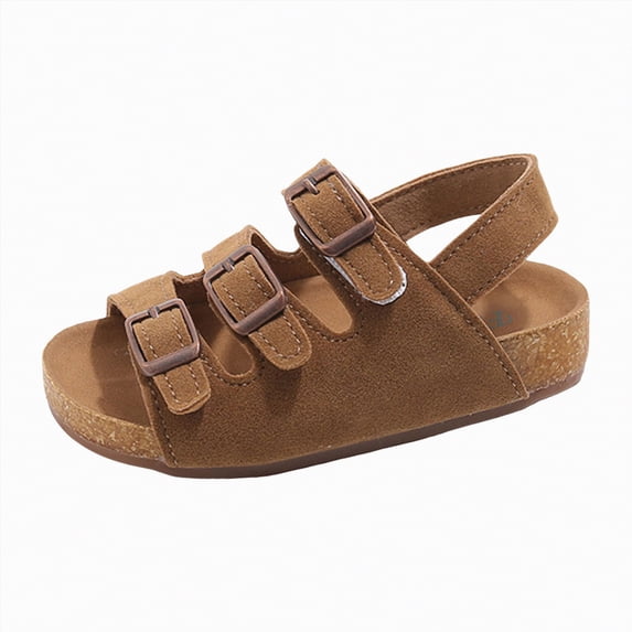 Hessimy Toddler Boys Girls Buckle Sandals Comfort Open Toe Sandal with Adjustable Back Strap(Brown,10)