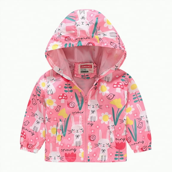 Hessimy Toddler Boys Girls Casual Jackets Printing Cartoon Hooded Outerwear Zipper Coats Long Sleeve Windproof Coats (Pink,2-3 Years)