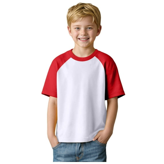 Hessimy Toddler Boys Girls Cotton T-Shirts, Baby Fall Short Sleeve Solid Crewneck Tees(Red,7-8 Years)