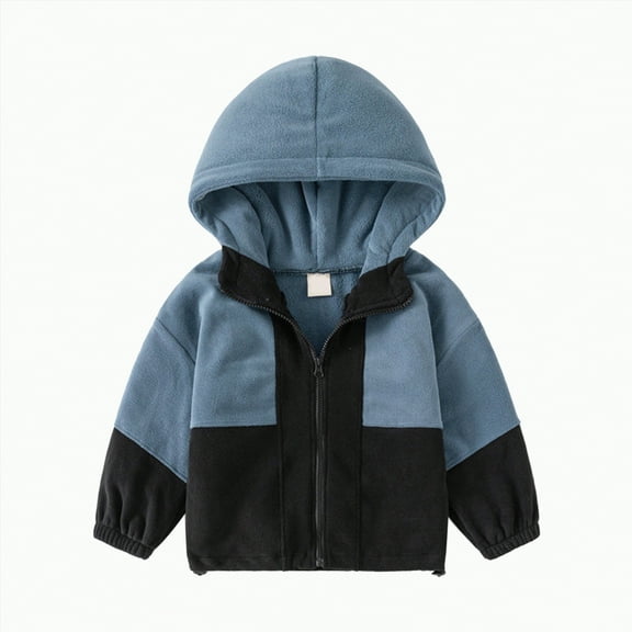 Hessimy Toddler Boys Girls Long Sleeve Winter Warm Outwear Hoodie Jacket Coat Patchwork Color Zipper (Black,12-18 Months)