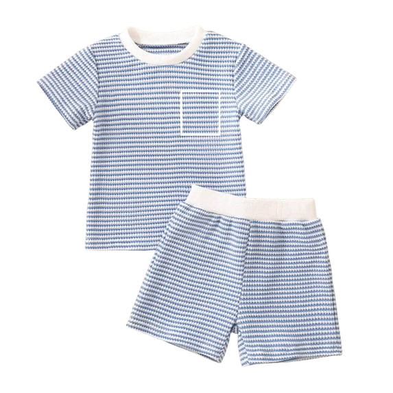 Hessimy Toddler Boys Girls Spring 2Pcs Long Sleeve Tee Pants Soft Comfortable Sleepwear Pajamas, Cozy Loungewear(Blue,3-6 Months)
