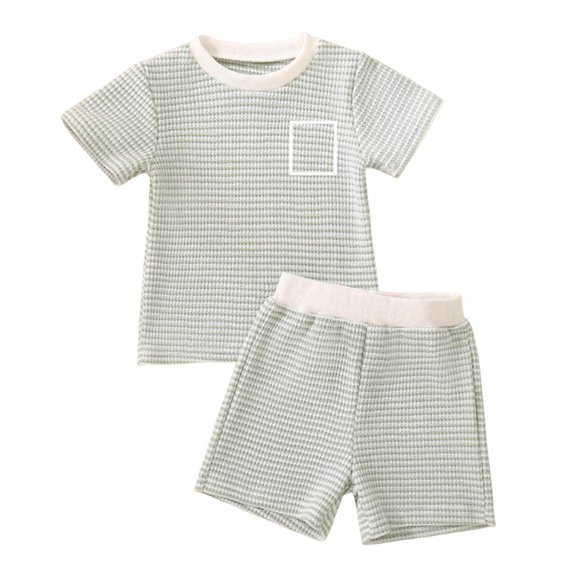 Hessimy Toddler Boys Girls Spring 2Pcs Long Sleeve Tee Pants Soft Comfortable Sleepwear Pajamas, Cozy Loungewear(Green,12-18 Months)