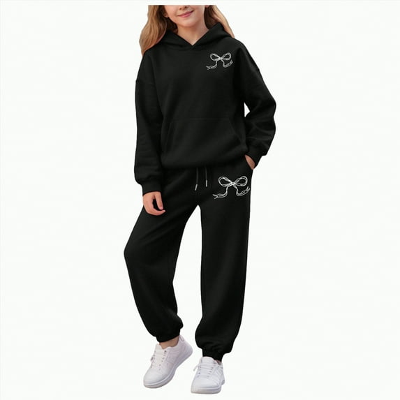 Hessimy Toddler Boys Girls Spring Summer 2Pcs Crewneck Long Sleeve Sweatshirt Casual Pants Soft Sweatsuit Set(Black,7-8 Years)