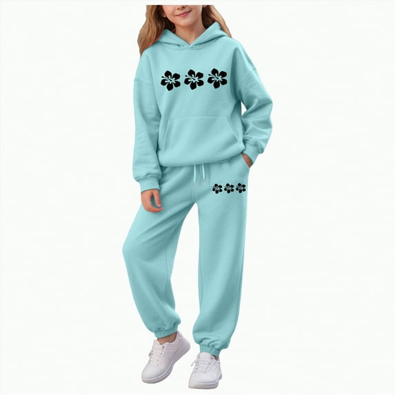 Hessimy Toddler Boys Girls Spring Summer 2Pcs Crewneck Long Sleeve Sweatshirt Elastic Joggers Pants Soft Sweatsuit(Light Blue,11-12 Years)