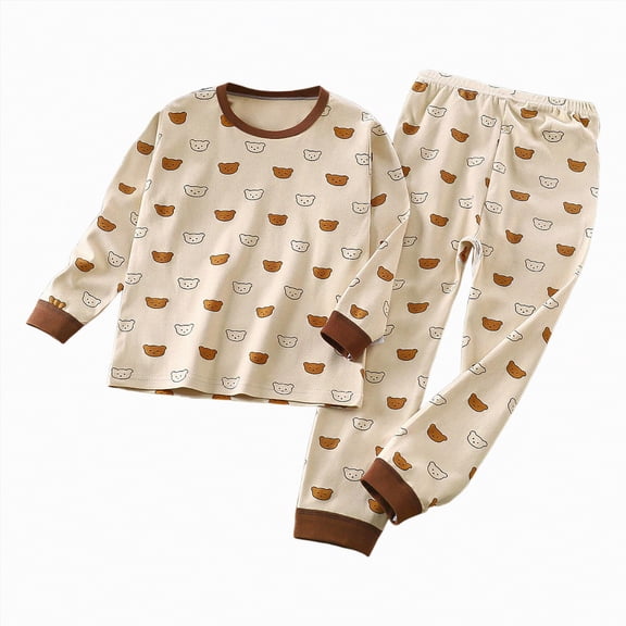 Hessimy Toddler Boys Girls Spring Summer 2Pcs Crewneck Long Sleeve Sweatshirt Pants Soft Sweatsuit(Khaki,3-4 Years)
