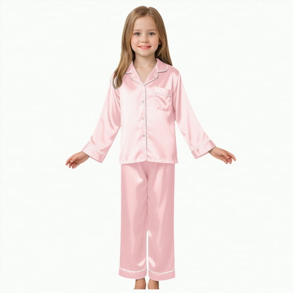 Hessimy Toddler Boys Girls Spring Summer 2Pcs Long Sleeve Button Pajamas Casual Set, Button Pjs Style,1-11 Years(Light Pink,5-6 Years)