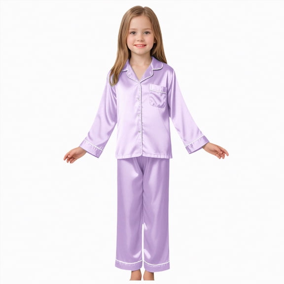 Hessimy Toddler Boys Girls Spring Summer 2Pcs Long Sleeve Button Pajamas Casual Set, Button Pjs Style,1-11 Years(Light Purple,3-4 Years)