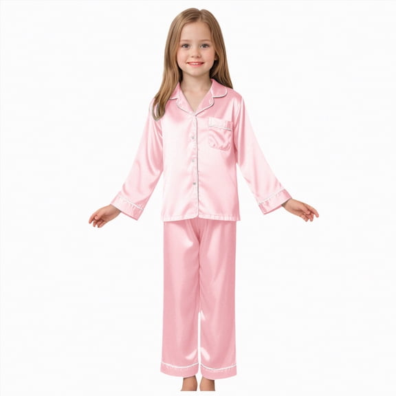 Hessimy Toddler Boys Girls Spring Summer 2Pcs Long Sleeve Button Pajamas Casual Set, Button Pjs Style,1-11 Years(Pink,7-8 Years)