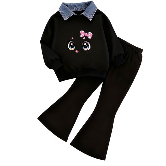 Hessimy Toddler Boys Girls Spring Summer 2Pcs Long Sleeve Pullover Sweatshirt Tops Pants Soft Casual Sweatsuit, Baby Friendly(Black,3-4 Years)
