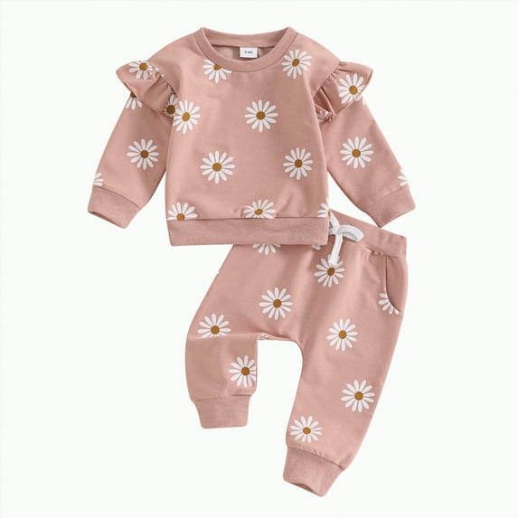 Hessimy Toddler Boys Girls Spring Summer 2Pcs Long Sleeve Sweatshirt Tops Pants Soft Casual Clothes Sweatsuit(Pink,2-3 Years)