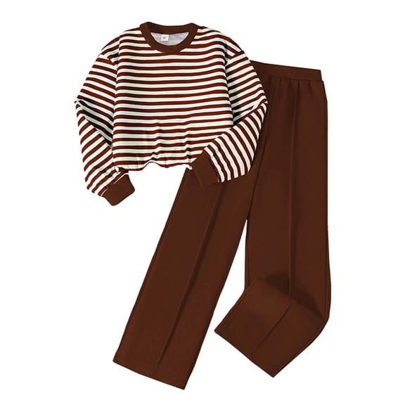 Hessimy Toddler Boys Girls Spring Summer 2Pcs Long Sleeve Tee Pants Soft Comfortable Sleepwear Pajamas, Active Sleepwear(Brown,7-8 Years)