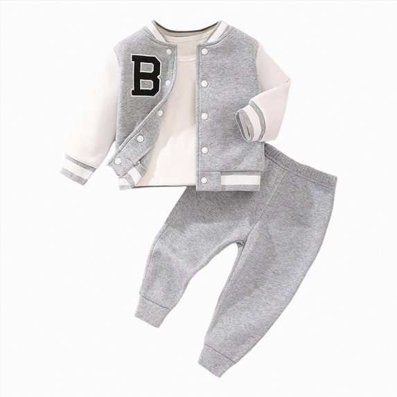 Hessimy Toddler Boys Girls Spring Summer 2Pcs Long Sleeve Tops Pants Soft Warm Casual Sweatsuit(Grey,18-24 Months)