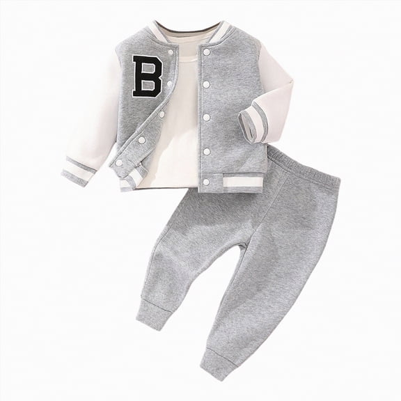 Hessimy Toddler Boys Girls Spring Summer 2Pcs Long Sleeve Tops Pants Soft Warm Casual Sweatsuit(Grey,6-9 Months)
