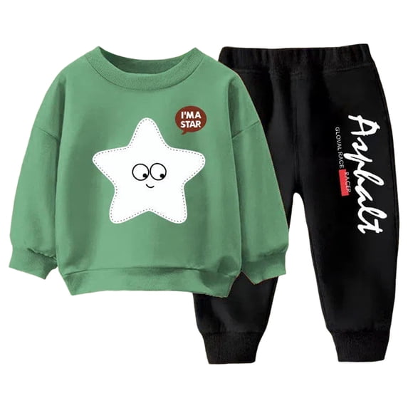 Hessimy Toddler Boys Girls Spring Summer 2Pcs Outfits Star Print Top + Jogger Pants Set(Green,7-8 Years)