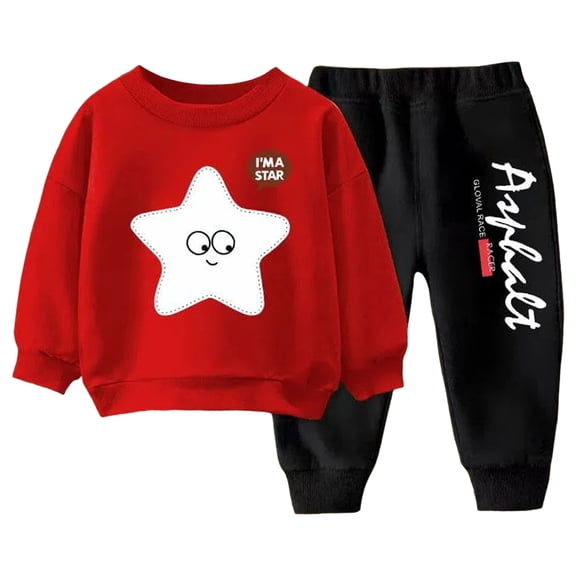 Hessimy Toddler Boys Girls Spring Summer 2Pcs Outfits Star Print Top   Jogger Pants Set（Red，18-24 Months）