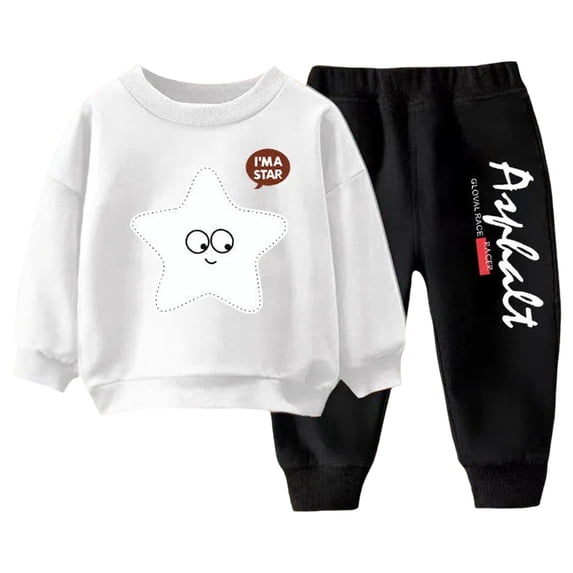 Hessimy Toddler Boys Girls Spring Summer 2Pcs Outfits Star Print Top + Jogger Pants Set(White,2-3 Years)