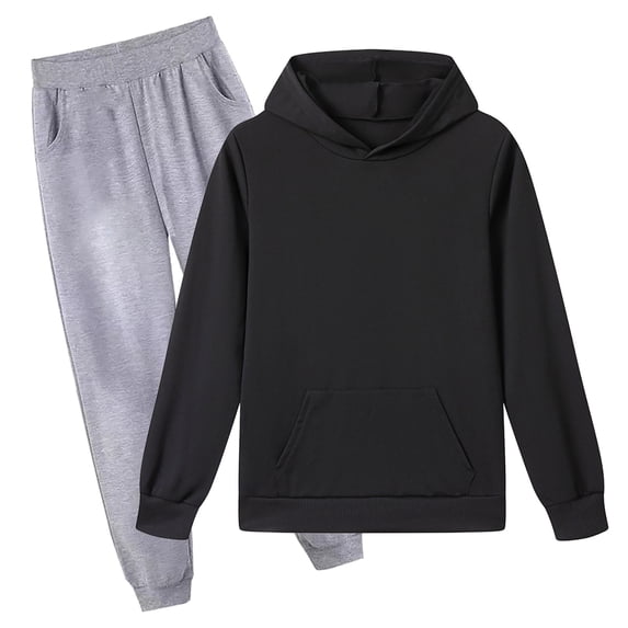 Hessimy Toddler Boys Girls Spring Summer 2Pcs Set Solid Color Long Sleeve Sweatshirt & Pants 1-5Y(Black,13-14)