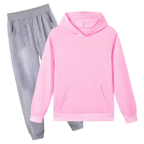 Hessimy Toddler Boys Girls Spring Summer 2Pcs Set Solid Color Long Sleeve Sweatshirt & Pants 1-5Y(Pink,11-12)
