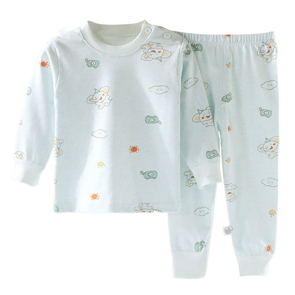 Hessimy Toddler Boys Girls Spring Summer 2Pcs Soft Fabric Comfortable Long Sleeve Soft Sleepwear Pajamas Tops Pants Set, Soft Fabric Comfort Pjs(Light Blue,4-5 Years)