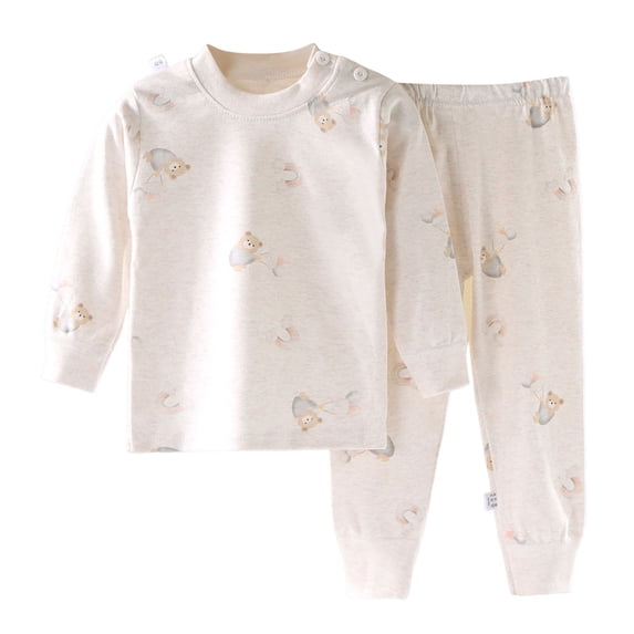 Hessimy Toddler Boys Girls Spring Summer 2Pcs Soft Fabric Comfortable Long Sleeve Soft Sleepwear Pajamas Tops Pants Set, Soft Fabric Comfort Pjs(Light Gray,6-7 Years)