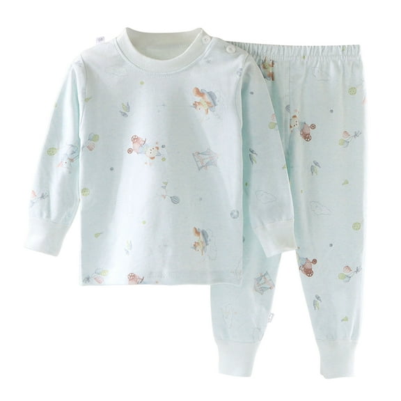 Hessimy Toddler Boys Girls Spring Summer 2Pcs Soft Fabric Comfortable Long Sleeve Soft Sleepwear Pajamas Tops Pants Set, Soft Fabric Comfort Pjs(Sky Blue,3-6 Months)