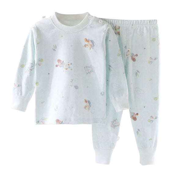 Hessimy Toddler Boys Girls Spring Summer 2Pcs Soft Fabric Comfortable Long Sleeve Soft Sleepwear Pajamas Tops Pants Set, Soft Fabric Comfort Pjs(Sky Blue,5-6 Years)