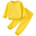 thumbnail image 1 of Hessimy Toddler Boys Girls Spring Summer 2Pcs Solid Color Set Long Sleeve Crewneck Sweatshirt & Pants（Yellow，5-6 Years）, 1 of 1