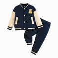 thumbnail image 1 of Hessimy Toddler Boys Girls Spring Summer 2Pcs Solid Crewneck Sweatshirt Sweatpants Soft Casual Sweatsuit(Dark Blue,3-4 Years), 1 of 7