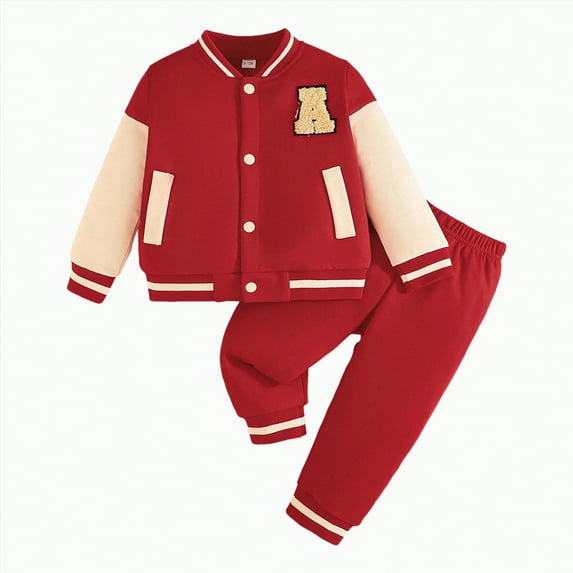Hessimy Toddler Boys Girls Spring Summer 2Pcs Solid Crewneck Sweatshirt Sweatpants Soft Casual Sweatsuit(Red,9-12 Months)