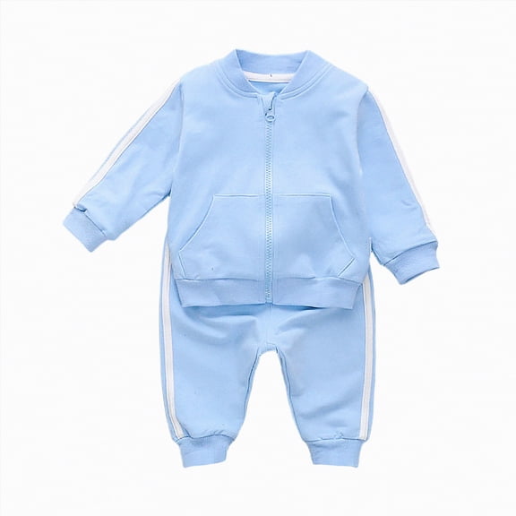 Hessimy Toddler Boys Girls Spring Summer 2Pcs Solid Long Sleeve Pullover Sweatshirt Pants Soft Sweatsuit 2M-14T(Light Blue,6-12 Months)