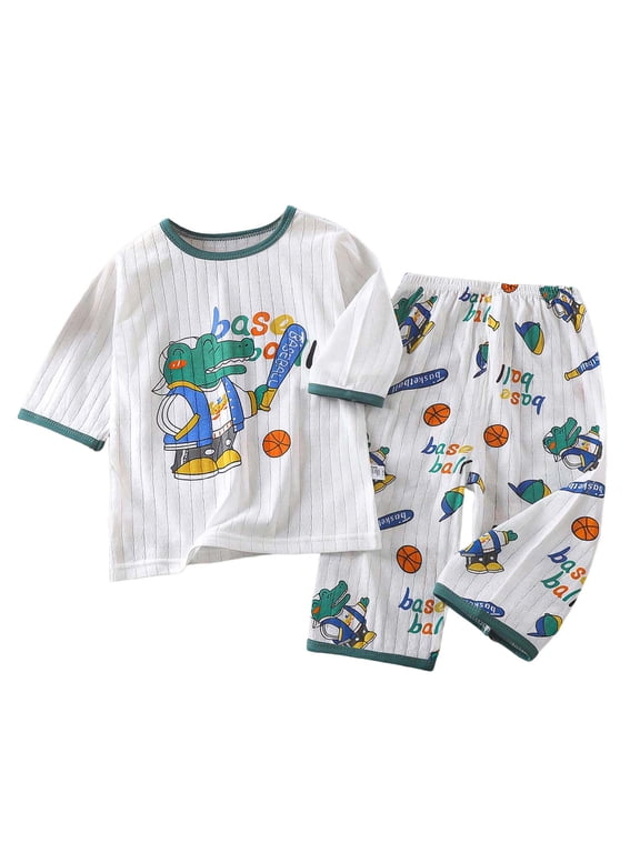 Toddler Boys Girls Spring Summer 2Pcs Thermal Underwear Long Pullover Tops Pants Warm Base Layer, Base Layer Essential, 3M-12Y(Green,6-12 Months)
