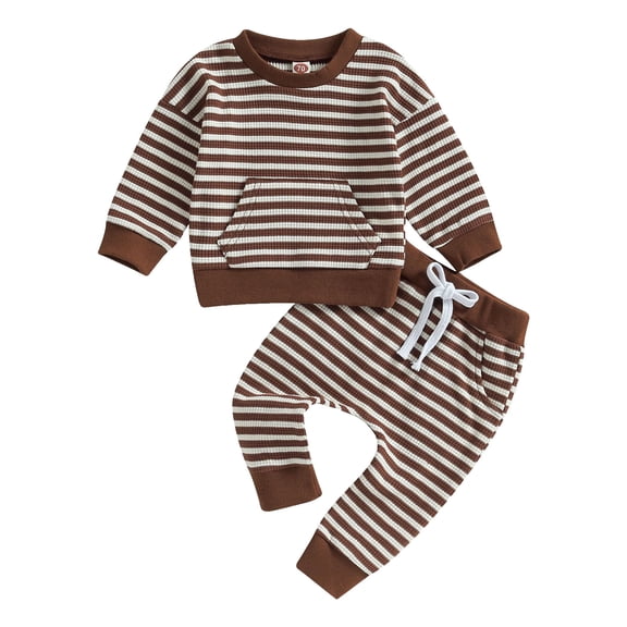 Hessimy Toddler Boys Girls Spring Summer Cartoon Print 2Pcs Long Sleeve Shirt Pants Sleepwear Pjs, Soft Fabric Warmth(Khaki,6-12 Months)