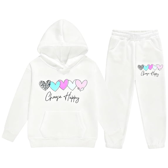 Hessimy Toddler Boys Girls Spring Summer Cartoon Print 2Pcs Long Sleeve Sweatshirt Sweatpants Casual Sweatsuit, Sweatpants Comfort(White,4-5 Years)