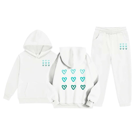 Hessimy Toddler Boys Girls Spring Summer Cartoon Print 2Pcs Long Sleeve Sweatshirt Tops Pants Soft Sweatsuit Set, Soft Sweat Set(White,4-5 Years)