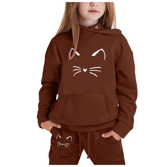 Hessimy Toddler Boys Girls Spring Summer Cartoon Print 2Pcs Long Sleeve Sweatshirt Tops Pants Warm Sweatsuit, Warm Sweat Comfort(Brown,3-4 Years)