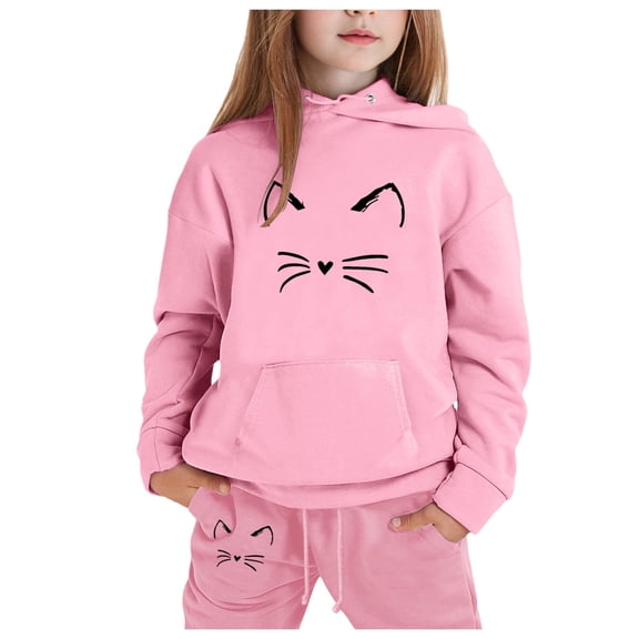 Hessimy Toddler Boys Girls Spring Summer Cartoon Print 2Pcs Long Sleeve Sweatshirt Tops Pants Warm Sweatsuit, Warm Sweat Comfort(Pink,12-13 Years)