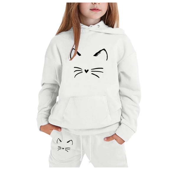 Hessimy Toddler Boys Girls Spring Summer Cartoon Print 2Pcs Long Sleeve Sweatshirt Tops Pants Warm Sweatsuit, Warm Sweat Comfort(White,10-11 Years)