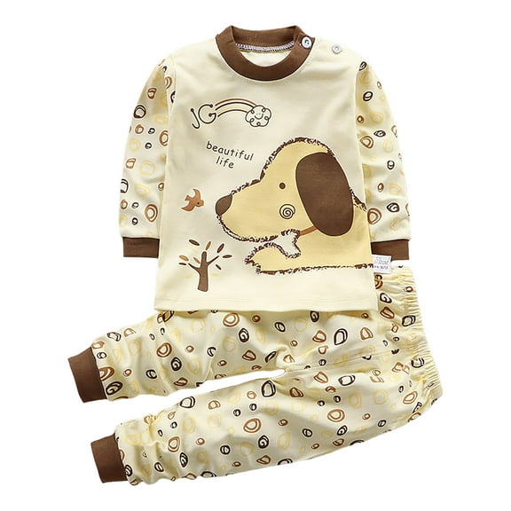 Hessimy Toddler Boys Girls Spring Summer Cute Bear Print Sweatshirt Set Long Sleeve Top & Pants(Light Yellow,3-6 Months)